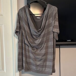 Lane Bryant Gray Striped Short Sleeve Top